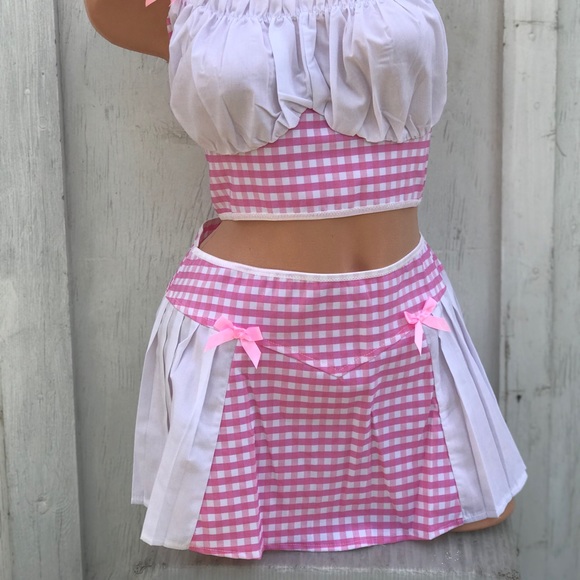Dresses & Skirts - Pink white Barbie bar maiden beer costume Plaid gingham German Oktoberfest NOS